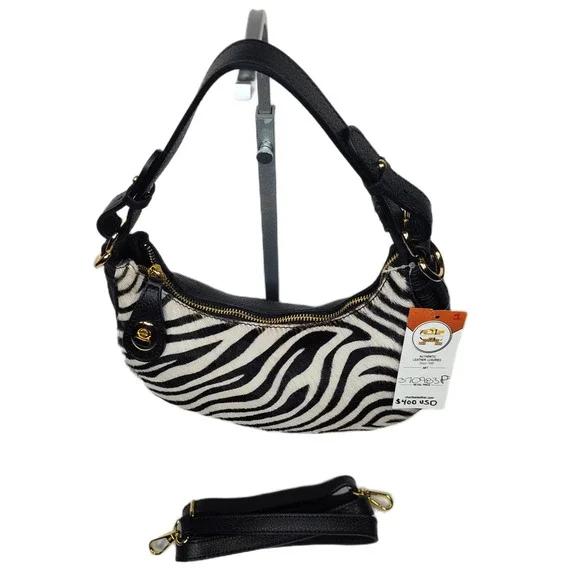 Charlie Leather Belluccina Black & White Zebra Print Small Shoulder Bag - NWT - Picture 11 of 15